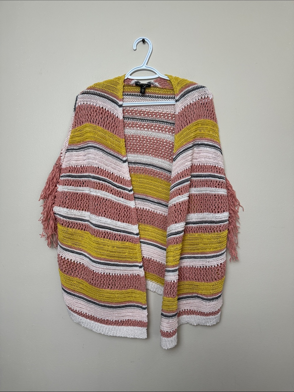 Jessica Simpson Striped Fringe Open Cardigan - size M